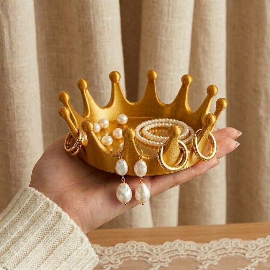 Khay đựng trang sức hình vương miện, khay nhựa nhỏ đựng nhẫn, bông tai, dây chuyền, hộp đựng đồ trang sức nhỏ xinh, kích thước 3,94 x 3,94 inch. - Nhiều màu - Xem 1