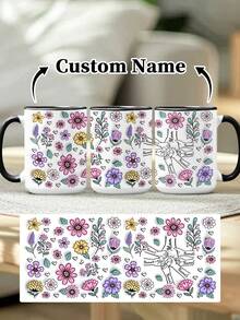 1pc 11oz/15oz Custom Mother's Day Name Mug, Personalized Coffee Cup With Printed Name. The Wrap-Around Pattern On The Mug Can Be Customized With Up To 8 Children Holding Their Mother's Hand. This Mother-Themed Mug With Floral Elements Is An Ideal Gift For Mom And A Unique, Thoughtful Present - 款式9 - 查看 79