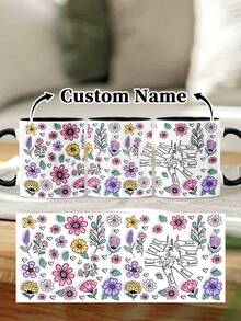 1pc 11oz/15oz Custom Mother's Day Name Mug, Personalized Coffee Cup With Printed Name. The Wrap-Around Pattern On The Mug Can Be Customized With Up To 8 Children Holding Their Mother's Hand. This Mother-Themed Mug With Floral Elements Is An Ideal Gift For Mom And A Unique, Thoughtful Present - 款式9 - 查看 92
