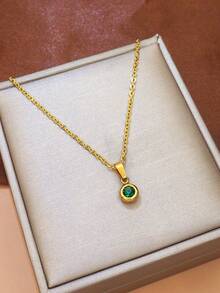 Bộ trang sức 3 món bằng thép không gỉ, bao gồm dây chuyền mặt đá CZ tròn và bông tai dáng dài, thích hợp làm quà tặng tốt nghiệp, tựu trường, Ngày Valentine, Ngày của Mẹ, sinh nhật, kỷ niệm, hẹn hò, dự tiệc và du lịch. - Nhiều màu - Xem 2