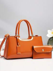 Bộ túi xách thời trang mới dành cho mẹ và con gái, túi xách cỡ lớn in họa tiết da cá sấu bóng bẩy. - Màu tím - Xem 11