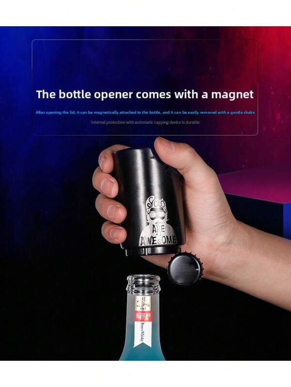 1 pieza Abridor de botellas de cerveza automático de acero inoxidable - Quitacorchos magnético de presión, adecuado para el hogar, camping, bar y fiestas | Fácil de abrir, portátil y duradero