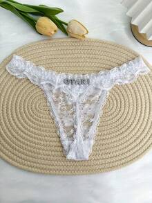 Personalized Custom Name Lace Thong G-String, Bold And Sexy Low Waist See Through Underwear With Boyfriend Or Husband's Name, G-String, Tanga, DIY Sparkling Crystal English Letter Name Underwear, Couple Gift, Bachelor Party Gift, Wedding Custom Gift, Ideal Gift For Lover, Wife, Girlfriend, Friend's Birthday/Valentine's Day/Anniversary/Holiday/Honeymoon/Vacation/Bedroom - trắng - Xem 3