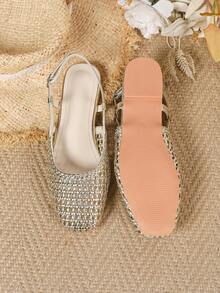 2026 New Bohemian Hollow Out Woven Breathable Slip-On Mules, Flat Casual Comfortable Elegant Perforated Shoes, Lightweight, Breathable, Suitable For Daily Casual, Shopping, Office And Other Occasions - Gold - View 5