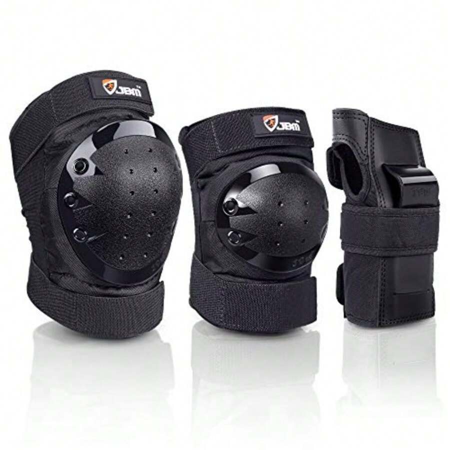 Adult and Kid Knee Pads Elbow Pads and Wrist Guards for Roller Inline Skating Scootering Skateboarding - negro - Ver 1