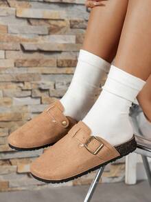 女士春夏休闲拖鞋，时尚闭趾家居鞋，度假必备 - 卡其色 - 查看 3