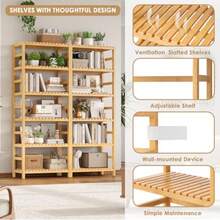 6-Tier Bamboo Shelf Bamboo Bookcase with Adjustable Shelves Free Standing Storage Shelf Unit Plant Flower Stand for Kitchen Bathroom Home Office Natural - 1 - Ver 7
