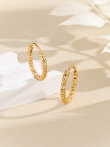 2只简约纹理小圆环耳环，时尚优雅，适合女性日常佩戴，百搭男女皆宜的情侣耳环 - 金色 - 查看 5
