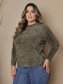 Plus Size Women's Knitted Sweater Long Sleeve Round Neck Casual Reverse FL-Sd2064 - 綠色 - 查看 1