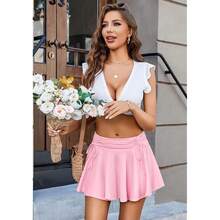 Women Pleated Mini Skirt Y2k Drawstring Short Skirts Ruched Skater Skirt Cute Rave Outfit - 粉色 - 查看 4