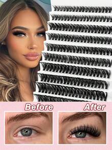200片独立卷曲睫毛簇，高容量50D超卷，8-16mm DIY卷曲睫毛簇，外观自然，却又超级浓密、纤细、超柔软、超轻盈，可重复使用的分段式假睫毛，睫毛嫁接套装，适用于： - C - 查看 5
