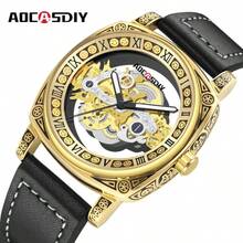 1pc Men's Black Zinc Alloy Business Style Luminous Carved Automatic Tourbillon Hollow Mechanical Watch - Black - View 6