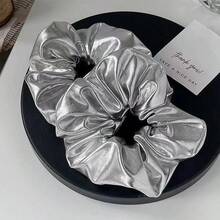 2个小号银色闪亮螺旋Y2K前卫时尚高端发圈，适合日常佩戴 - 銀色2pcs - 查看 6