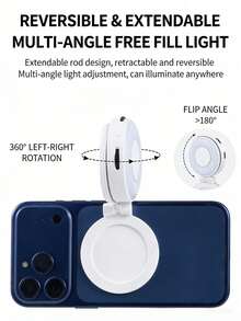 1pc 3-In-1 Magnetic Selfie Light, Magnetic Selfie Fill Light, Phone Mirror Selfie Light, 360° LED Selfie Ring Light With Sticky Ring, Portable Pocket Light, Makeup Mirror, Phone Holder, 3 Brightness Levels, Rechargeable, Suitable For Photography/Vlog/Makeup/Video Calls, Gift For Friends And Family (1pc/Ring, Square, Minimalist Style) Magnetic Fill Light - Multicolor - View 6