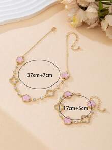 一套浪漫、精致、奢华、优雅、甜美、幸运谷四叶草和五叶草吊坠项链和手链首饰套装（女士款） - 彩色 - 查看 6