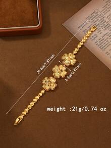 1件中东沙特阿拉伯风格镂空四叶草链手链，金色铜质，送给家人和朋友的礼物 - 金黃色 - 查看 4