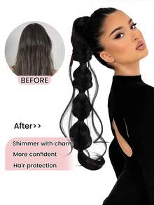 18 Inch Synthetic Braided Bubble Wig, Natural Fluffy Twist Braid Ponytail Hair Extensions For Girls - Multicolor - View 6