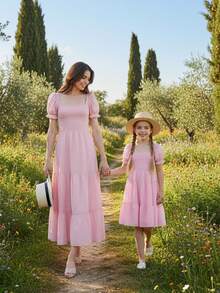 Bohemia Women's Off Shoulder Maxi Dress  Ruffle Dress - Matching Family Outfits - Yellow Smocked Tiered Dresses For Summer - Pink - View 7