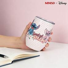 MINISO X Disney Lilo & Stitch & Angel Sweet Yet Spacey Pink Polka Dot Insulated Stainless Steel Eggshell Tumbler With Lid,Double-Walled Vacuum Cup For Coffee,Wine,Drinks - 彩色 - 查看 2