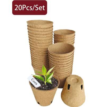 20 khay ươm hạt bằng sợi hữu cơ, chậu trồng cây có thể phân hủy sinh học dùng cho cây con, nhà kính, chậu than bùn 3,15 inch kèm 20 nhãn cây, khay ươm hạt có lỗ thoát nước.