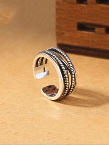Vintage Creative Metal Hollow Out Twisted Adjustable Ring, Simple Unique Design For Men And Women, Daily Wear Party Ring, Statement Ring - Silver - View 6