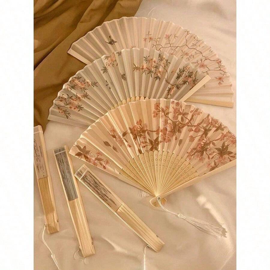 1pc Retro Folding Fans,Tassel Handheld Bamboo Fans,Haitang Fan,Bamboo Fan,Painted Fans,Foldable Hand Fan,Wedding Hand Fan,Party Hand Fan,Decorative Fan,Elegant And Casual Style, Mother's Day Gifts,Birthday Gifts,Back To School Season Gifts - 1PC - Xem 1