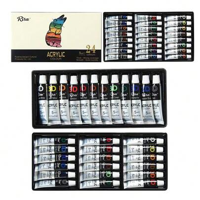 5ml Acrylic Paint Set By Ruisha, Water-Soluble, Easy To Clean, Fast Drying. Forms A Flexible Thin Film After Drying, Suitable For Thick Impasto, Watercolor Dilution And Various Techniques, Widely Used In Easel Painting, Indoor And Outdoor Wall Painting. Long-Lasting And Resistant To Aging Or Cracking.