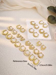 6 Pairs Random Assorted Women Earrings Set, Including Textured Hoop Earrings, Hammered Heart Earrings, Gold Tone Combo Earrings, Vintage Jewelry, Summer Beach Vacation Swimwear Accessories, Attractive Outfits, Wedding Dress Accessories - Versatile Jewelry Suitable For Swimming, Bathing, Workout, Great Gift For Valentine's Day, Birthday, Mother's Day, Easter - Gold - View 4