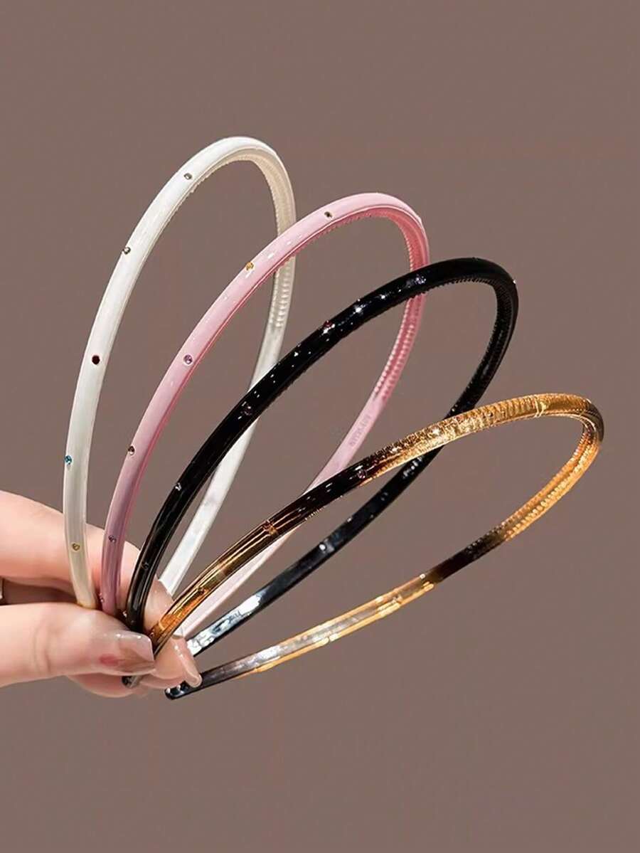 Bộ 4 chiếc băng đô mỏng đính đá cho nữ, thiết kế răng cưa chống trượt, phụ kiện tóc đa năng dùng hàng ngày, thường ngày, dự tiệc, đi biển, du lịch, tạo kiểu tóc, rửa mặt/tóc, trang điểm, trang trí trang phục, phù hợp cho mùa xuân, hè, thu, đông, du lịch, sinh nhật. - Nhiều màu - Xem 1