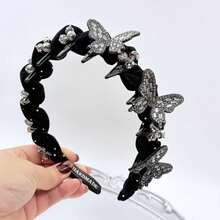 1件装奢华水钻蝴蝶发箍、镶钻发梳、高冠发夹、星光水晶发圈、防滑植绒发箍 - 彩色 - 查看 9