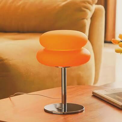 Lámpara decorativa de plástico de doble capa con diseño de macaron | 3 modos de iluminación | Lámpara decorativa con conexión USB | Luz ambiente minimalista naranja/blanca/rosa | Adecuada para dormitorio y sala de estar | Lámpara decorativa minimalista moderna | Adecuada para dormitorio y estudio