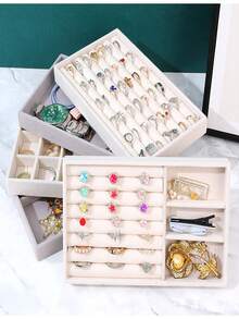 1个奢华灰色天鹅绒8格珠宝、眼镜和手表展示托盘 - 柔软毛毡材质收纳盒，实用女士礼品 - 彩色 - 查看 4