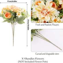 1束人造牡丹花束，搭配绣球花和大丽花，情人节礼物，生日派对装饰，婚礼花篮，新娘捧花，家居装饰，餐厅，卧室，窗台，花瓶装饰，新年装饰，户外花园，返校季 - 黃色6 - 查看 2