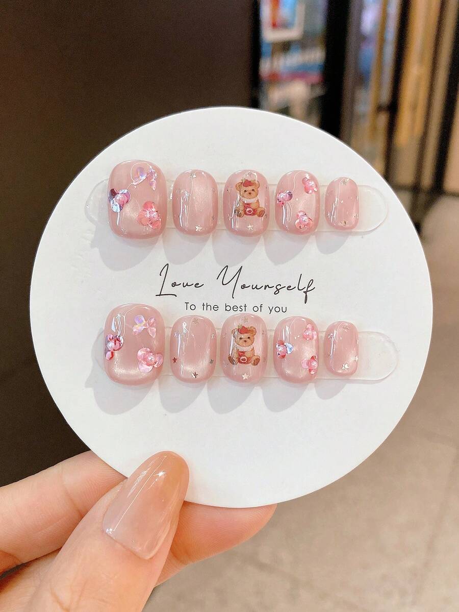10pcs Handmade,Nail,Press On Nails,Valentine's Day,Gift,Spring And Summer Nails,Round Nails,Spring Nail,Nails Press On,Press On Nails Short,Fake Nails,Short Nails,Press On Nails Acrylic,Handmade Press On Nails,Detachable And Reusable ﻿