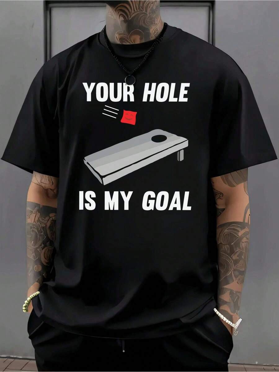 Maglietta nera con grafica divertente Cornhole, cotone di prima qualità, vestibilità comoda, casual, stampa artistica - nero - Visualizzare 1