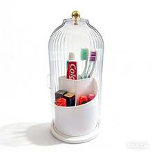 360° Makeup Brush Holder Organizer With Lid Waterproof Dustproof Vanity Storage - White - View 5