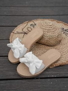 Dép xăng đan đế bằng kiểu dáng thường ngày, nhẹ nhàng, thoải mái, có nơ buộc, dành cho nữ, kiểu dáng rộng rãi. - trắng - Xem 5