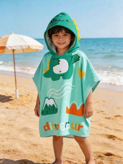 1pc Baby Cartoon Hooded Bathrobe, Children Beach Poncho, Cartoon Super Soft Fiber All-Season Beach Cover-Up, Multi-Color Quick-Dry Absorbent Bathrobe Cloak, Convenient Changing Wearable Towel, Machine Washable Non-Fading Non-Shedding