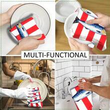 2pcs Striped Towels, Lobster & Sardine Printed Dish Cloths, Super Absorbent Microfiber Decorative Towels, Suitable For Holiday Decoration, Cooking, Baking, Housewarming Gifts And Cleaning Supplies, Applicable To Kitchen, Bathroom, Toilet - Multicolor - View 8