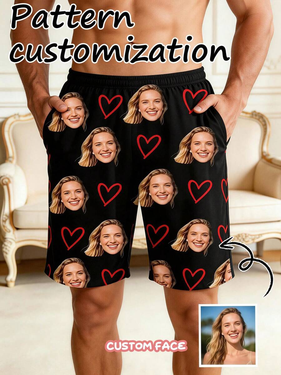 Customized Photo Home Pants For Husbands And Boyfriends, Printed Pattern Loungewear, Anniversary Gift