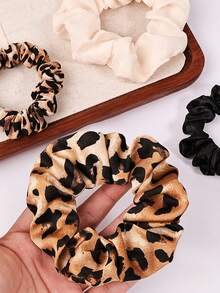 4 piezas Lazos de pelo elásticos con estampado de leopardo, scrunchies versátiles de moda adecuados para trenzas, moños, coletas altas - Multicolor - Ver 4