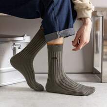 1 par de calcetines de rodilla de estilo retro con bloques de color, calcetines holgados de punto grueso con bordado de letras, calcetines deportivos de estilo callejero unisex con algodón transpirable, calcetines versátiles de ropa de trabajo para primavera y otoño - Multicolor - Ver 7