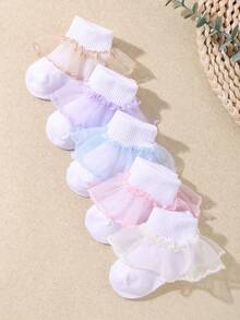 5/1/10 Pairs Lace Mesh Princess Style Baby Socks, Girls Lace Ruffle Breathable Comfortable Non-Binding Socks, 0-36 Months, Suitable For Spring/Summer, Daily Wear, Weddings, Back To School Season - Multicolor - View 4