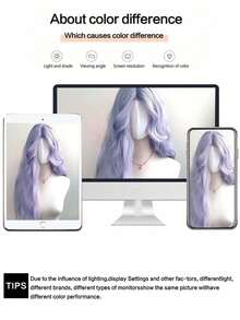 Kids Purple Long Roll Synthetic U-Part Lace Wig Mid-Split Bangs Large Wave Curly Hair Long Wig - Multicolor - View 9