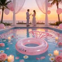 Pool Floats, Inflatable Ring Pool Float, Large Engagement Ring Floatie For Bachelorette Party, Swim Tube River Lake Wedding Bride Stagette Decor Fun Raft For Adults, Gold/White/Pink - 1 gói - Xem 10
