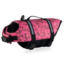 Paw Print Dog Life Jacket (With Safety Strap) - Reflective Pet Life Vest With Hook, Handle And Quick Release Buckle, Blue And Pink Dual Color Fun Bone Pattern - Dog Safety Swim Suit Pet Supplies - Multicolor - View 17
