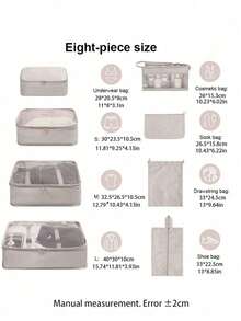 8pcs Luggage Packing Cubes, Includes Compression Storage Shoe Bags, Clothing & Underwear Bags, Travel Organizer Set, Hanging Wash Bags - View 9