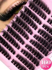 Queenice 13 filas 156 racimos de pestañas individuales D Curl de 9-16mm Kit de racimos de pestañas autoadhesivas DIY para un aspecto natural, grueso y esponjoso Juego de extensión de pestañas individuales reutilizable para uso diario, boda, cita, fiesta, festival de música, Halloween - D - Ver 8