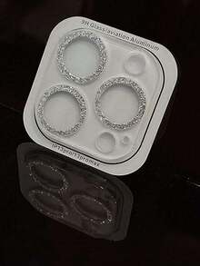 Lens Protection Film 1pc Shiny Glitter Lens Film Compatible With IPhone 17 Pro Max, All-In-One Phone Camera Lens Protector Compatible With IPhone 16 Pro Max, 14 Pro/15 Pro Max/16/15/14, Transparent Tempered Glass Rhinestone Lens Sticker Spring Gift Birthday Party - Silver - View 25