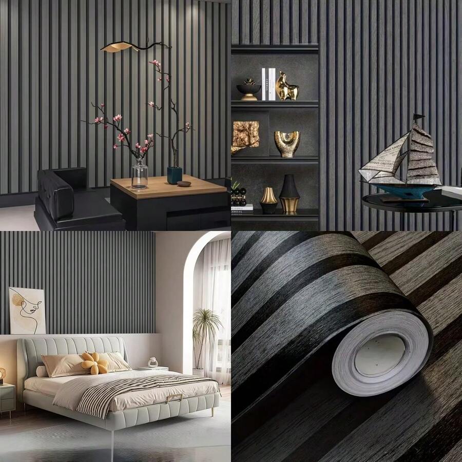 1 rolo de papel de parede autoadesivo cinza escuro com textura de madeira, adesivo removível de PVC para quarto, sala de estar, escritório, ilha, decoração de casa, mesa, armário, reforma de hall de entrada, papel de contato de vinil, fácil instalação faça você mesmo, 45 cm x 100 cm / 300 cm / 500 cm